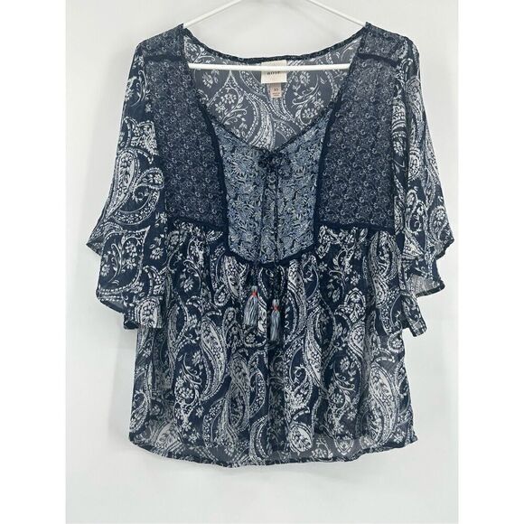 Knox Rose Tops - Knox Rose blue and white sheer short sleeve blouse size XS